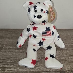 TY Beanie Baby Glory the Star Bear 8.5" Stuffed Animal Toy American Flag.